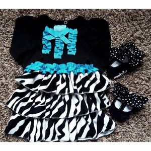 Girl's Size 0-6 M Months 2 Pc Mud Pie Animal Print L/S Wild Child Dress +
